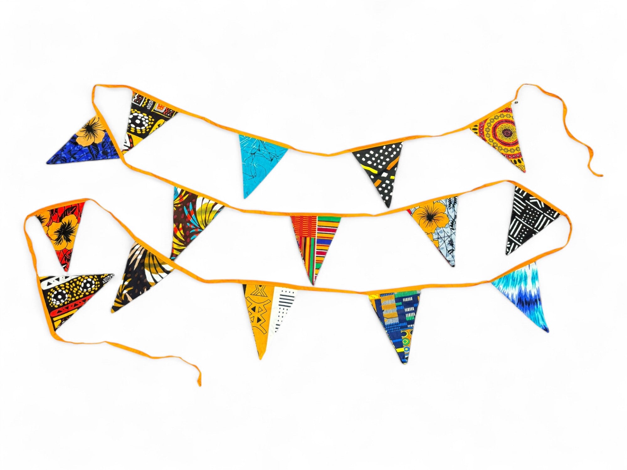 African print Bunting Flags / Fabric Garlands - Orange ribbon - 5 meters