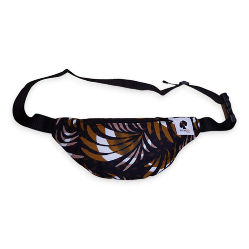 African Print Fanny Pack - Mix Brown Feathers - Ankara Waist Bag / Bum bag / Festival Bag