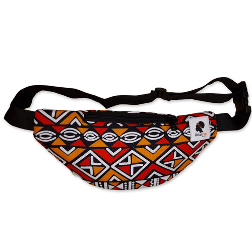 African Print Fanny Pack - Red / orange bogolan - Ankara Waist Bag / Bum bag / Festival Bag with Adjustable strap