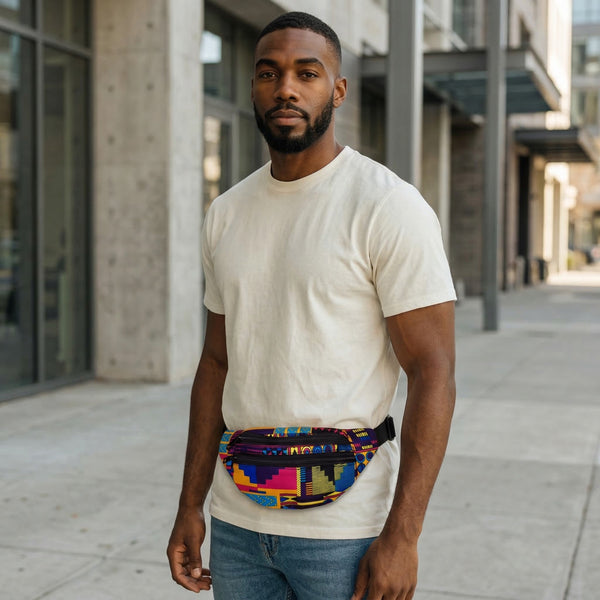 African Print Fanny Pack - Multicolor kente - Ankara Waist Bag / Bum bag / Festival Bag
