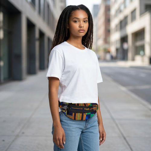 African Print Fanny Pack - Blue / Orange kente - Ankara Waist Bag / Bum bag / Festival Bag