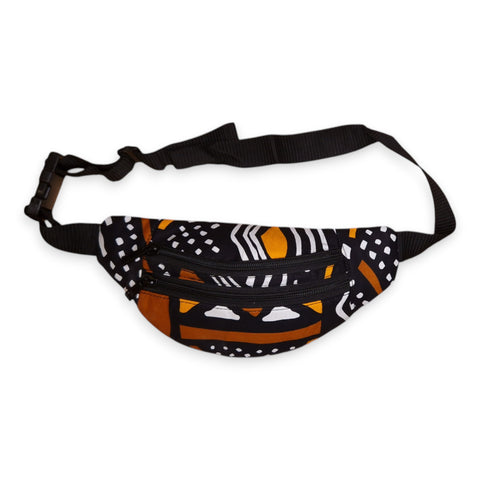 African Print Fanny Pack - Brown Black Bogolan - Ankara Waist Bag / Bum bag / Festival Bag