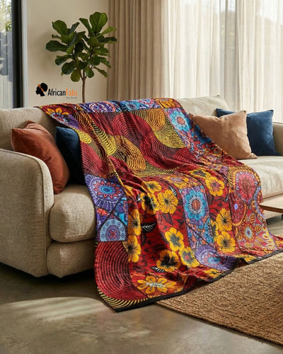 Fat Quarter African Wax Print Fabric - Red Yellow FTQ 8704 - Quilting & Patchwork (45 x 57 cm / 18 x 22 inch)