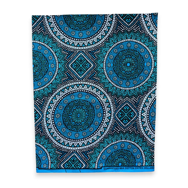 Fat Quarter African Wax Print Fabric - Blue Teal FTQ 8725 - Quilting & Patchwork (45 x 57 cm / 18 x 22 inch)