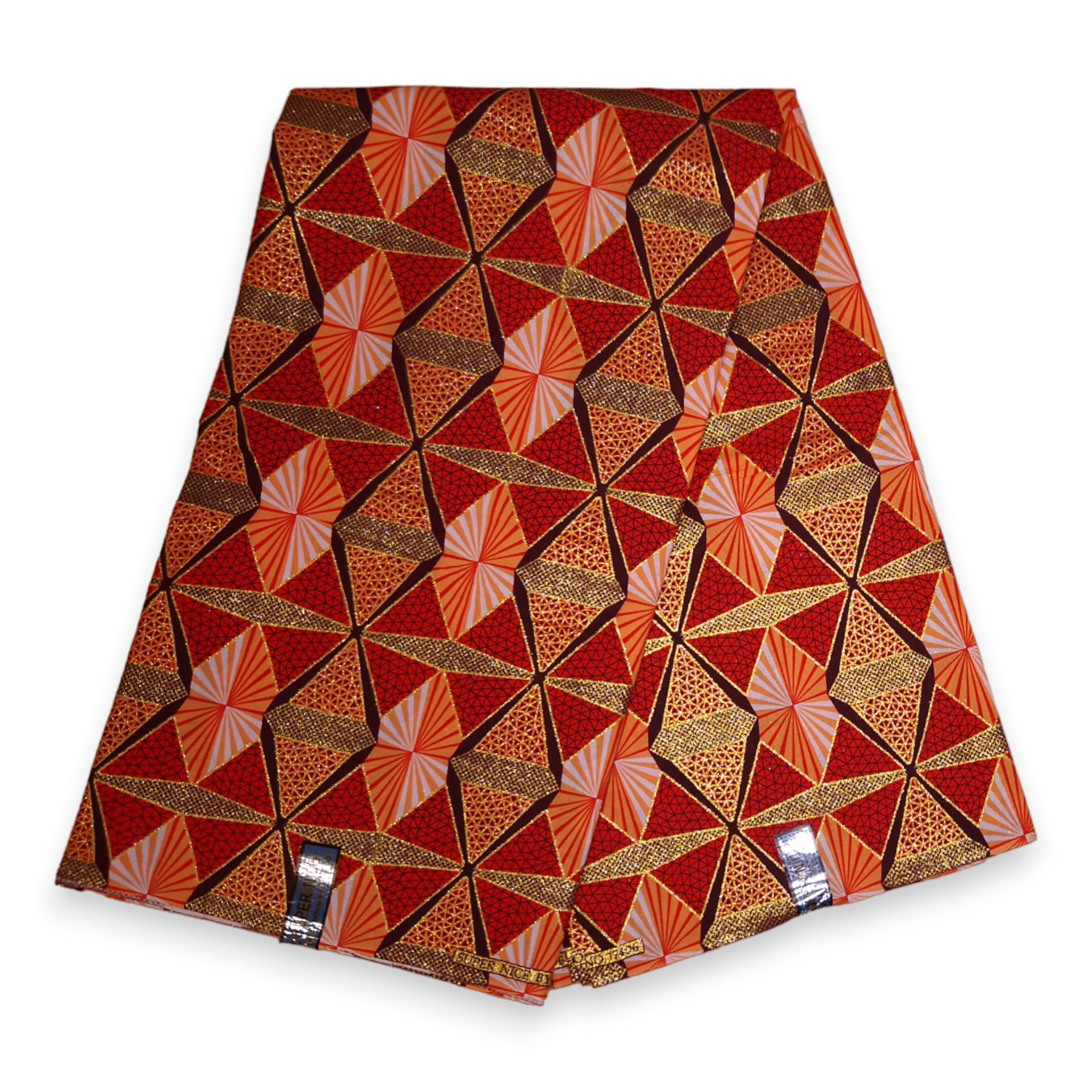 African print fabric - Exclusive Embellished Glitter effects 100% cotton - GL-4007 Red Orange Gold