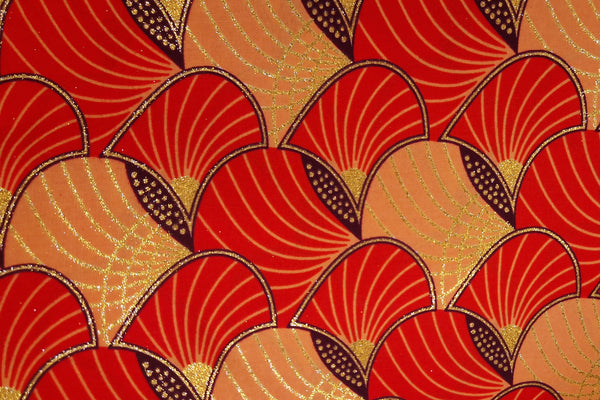 African print fabric - Exclusive Embellished Glitter effects 100% cotton - GL-4012 Red Orange Gold