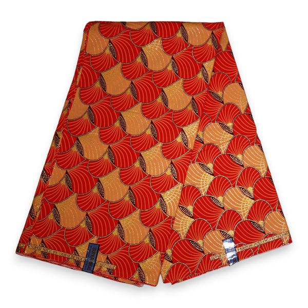 African print fabric - Exclusive Embellished Glitter effects 100% cotton - GL-4012 Red Orange Gold