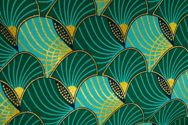 African print fabric - Exclusive Embellished Glitter effects 100% cotton - GL-4014 Green Gold (Important: please read)