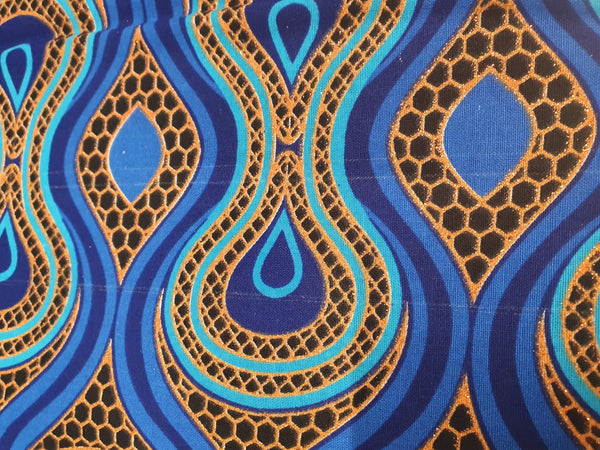 African print fabric - Exclusive Embellished Glitter effects 100% cotton - GL-4016 Blue Orange Gold (Important: please read)