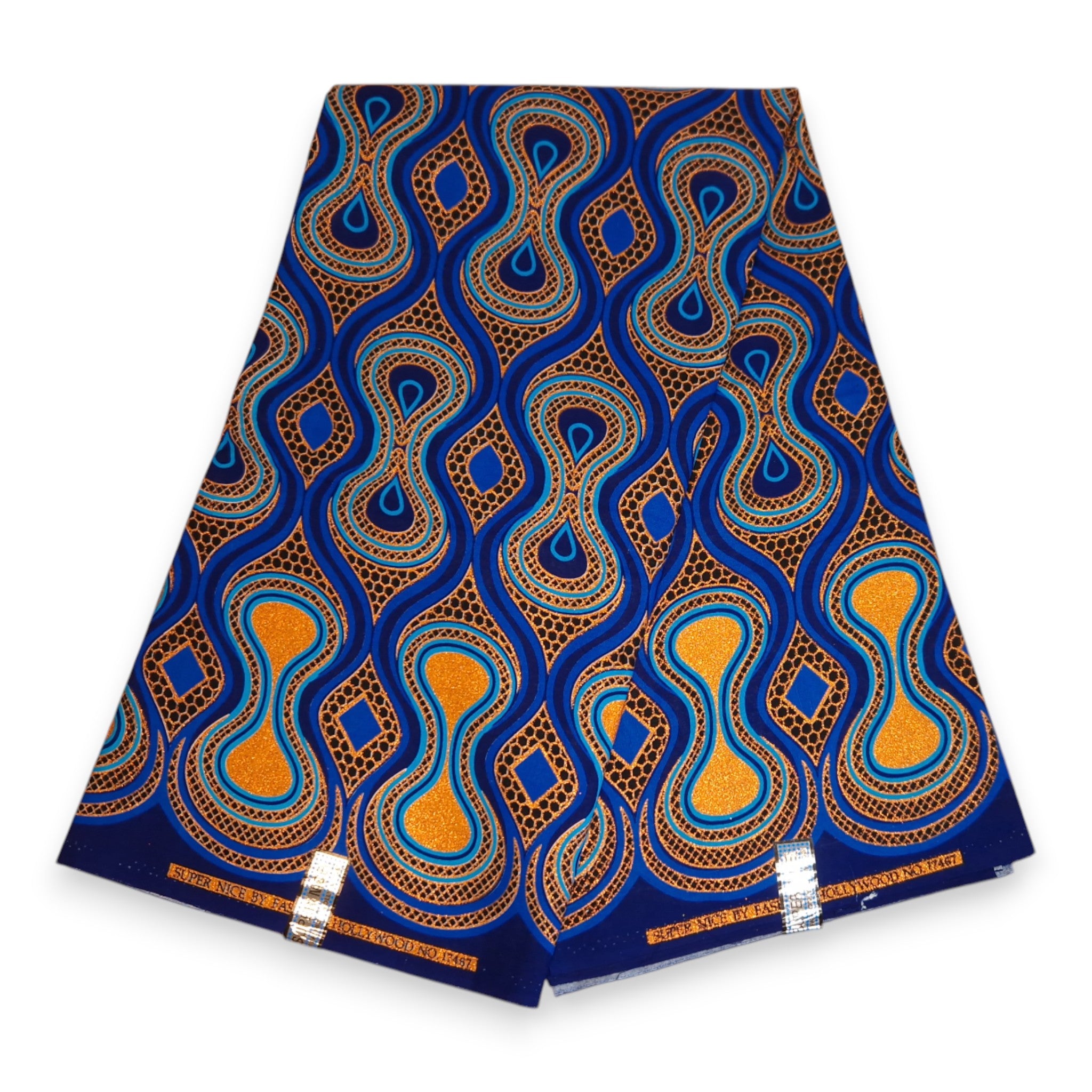 African print fabric - Exclusive Embellished Glitter effects 100% cotton - GL-4016 Blue Orange Gold