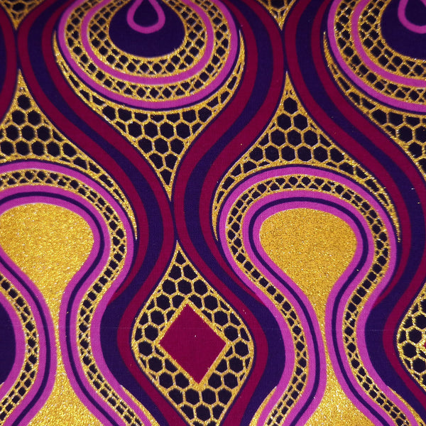 African print fabric - Exclusive Embellished Glitter effects 100% cotton - GL-4018 Pink Gold