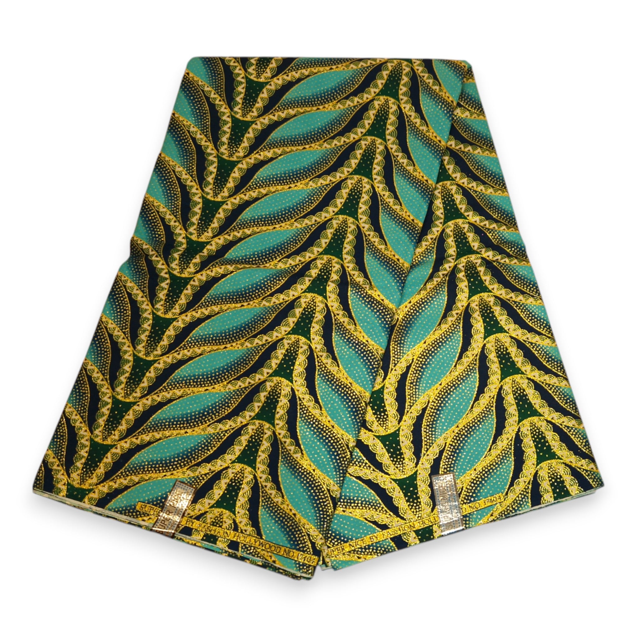 African print fabric - Exclusive Embellished Glitter effects 100% cotton - GL-4020 Light blue / Turquoise Gold