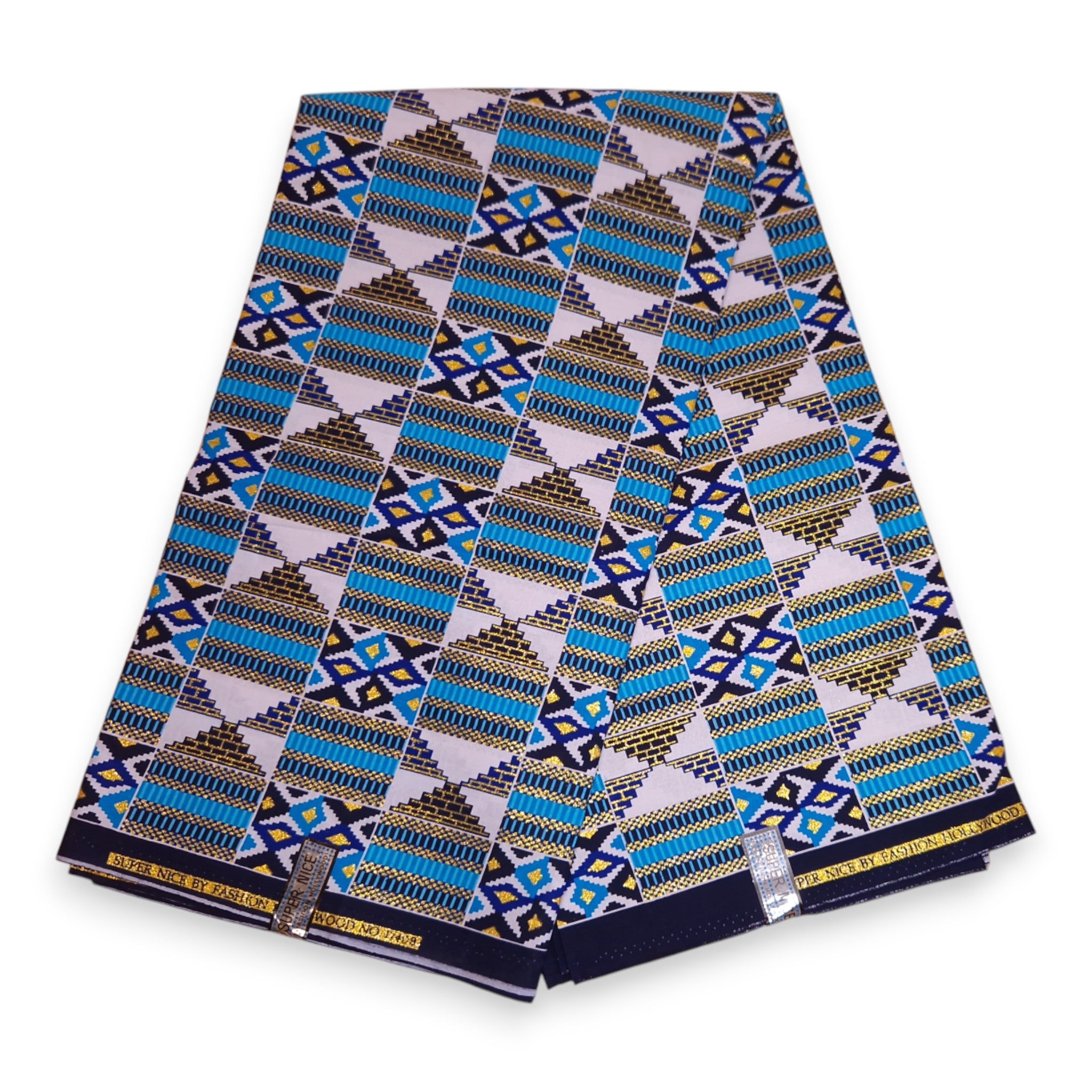 African print fabric - Exclusive Embellished Glitter effects 100% cotton - GL-4026 Blue Gold Kente