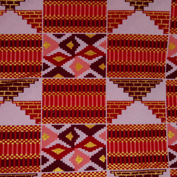 African print fabric - Exclusive Embellished Glitter effects 100% cotton - GL-4027 Red Gold Kente