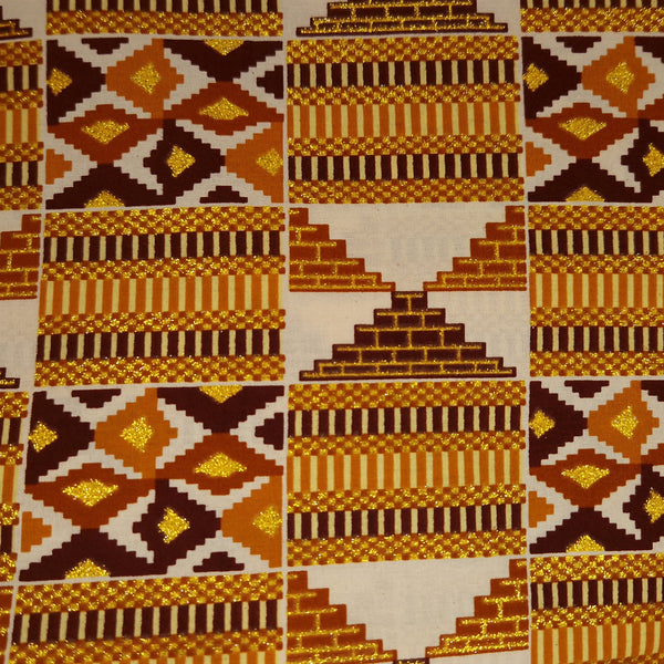 African print fabric - Exclusive Embellished Glitter effects 100% cotton - GL-4029 Mustard Brown Gold Kente