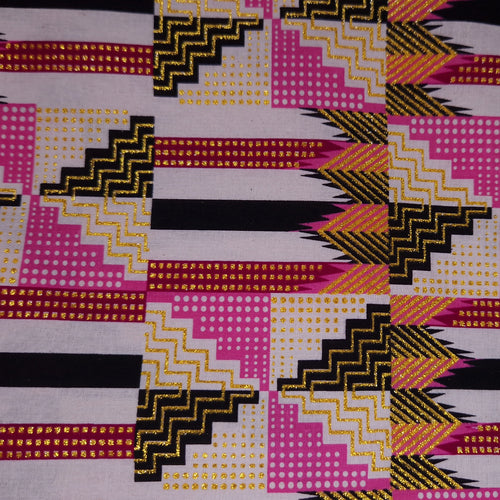 African print fabric - Exclusive Embellished Glitter effects 100% cotton - GL-4050 Pink Gold Kente