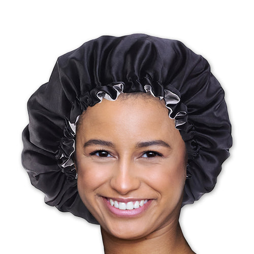 SATIN SET - Protect your hair & skin - Black Satin Hair Bonnet + 2 x Satin Pillowcase