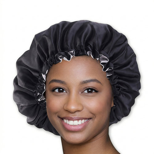 SATIN SET - Protect your hair & skin - Black Satin Hair Bonnet + 2 x Satin Pillowcase