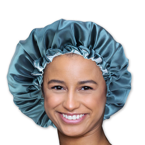 SATIN SET - Protect your hair & skin - Teal Hair Bonnet + Satin Pillowcase + Scrunchie