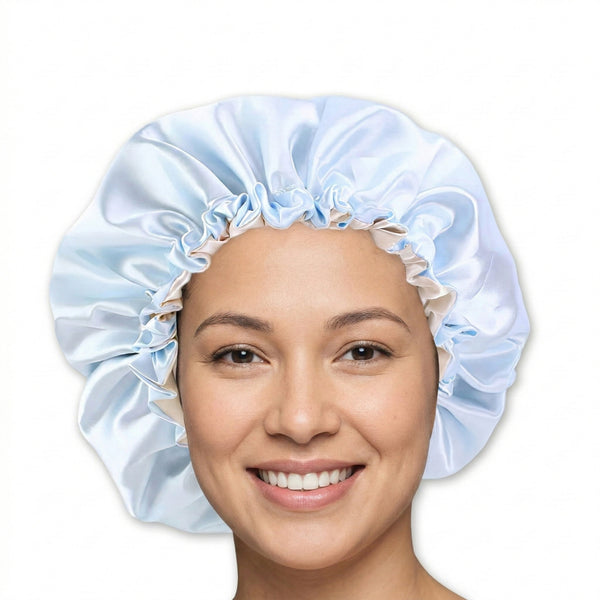 Lightblue Satin Hair Bonnet ( Adjustable & Reversable Satin Night sleep cap )