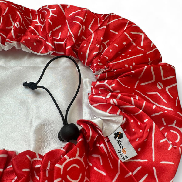 Red mud / bogolan Satin Hair Bonnet ( Adjustable & Reversable Satin Night sleep cap )