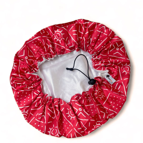 Red mud / bogolan Satin Hair Bonnet ( Adjustable & Reversable Satin Night sleep cap )