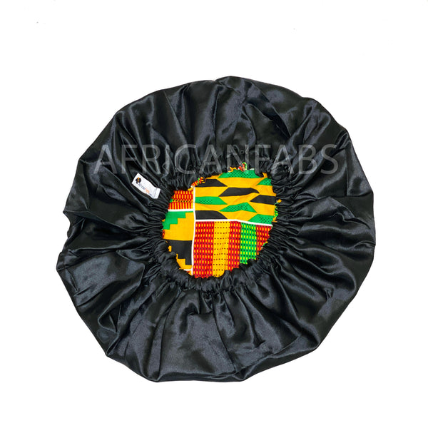 African Yellow Kente Print Hair Bonnet ( Satin lined Night sleep cap )