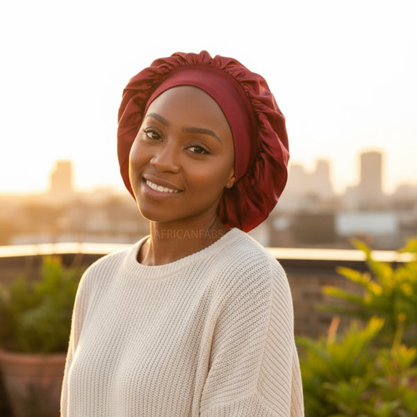 Satin Hair Bonnet - Red ( Satin Night sleep cap )