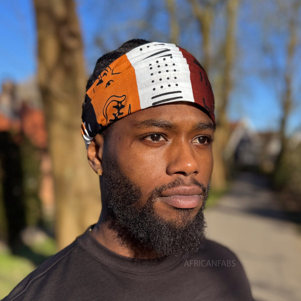 African print Headband - Unisex Adults - Hair Accessories - Brown / Black Bogolan Symbols