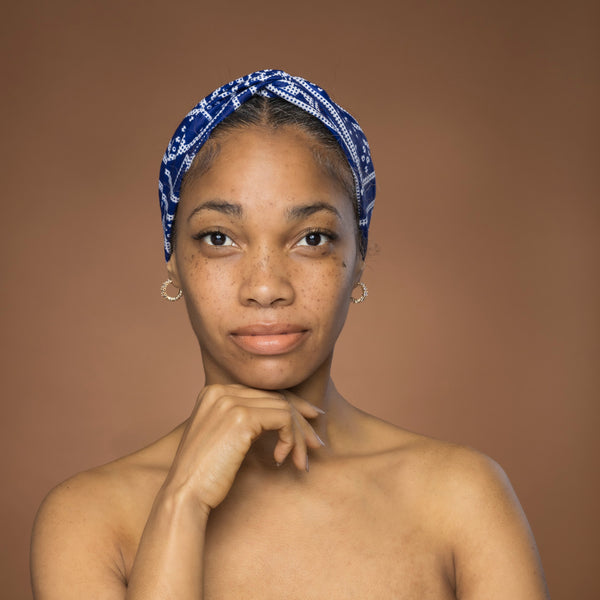 African print Headband - Adults - Hair Accessories - Blue White Ndop Cameroon