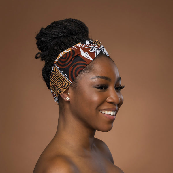African print Headband - Adults - Hair Accessories - Brown Bogolan Mosaic