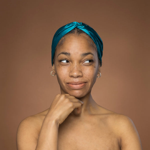Teal Satin Headband with Twist - Adult Hair Accessory