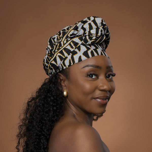 African headwrap - Black White Ndop Cameroon