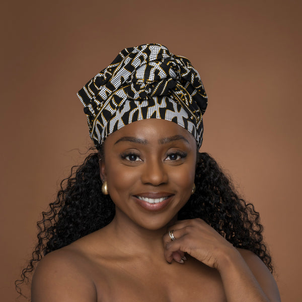 African headwrap - Black White Ndop Cameroon