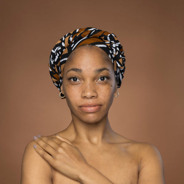 African headwrap - Brown Beige Bogolan