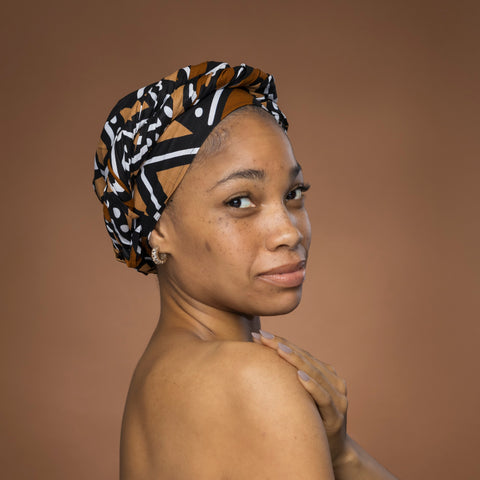 African headwrap - Brown Beige Bogolan