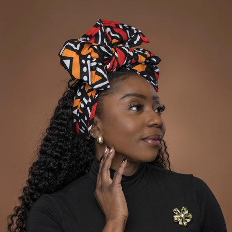 African Red & Orange Bogolan headwrap