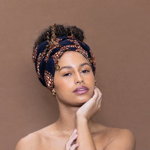 African Navy Blue Brown paisley - headwrap