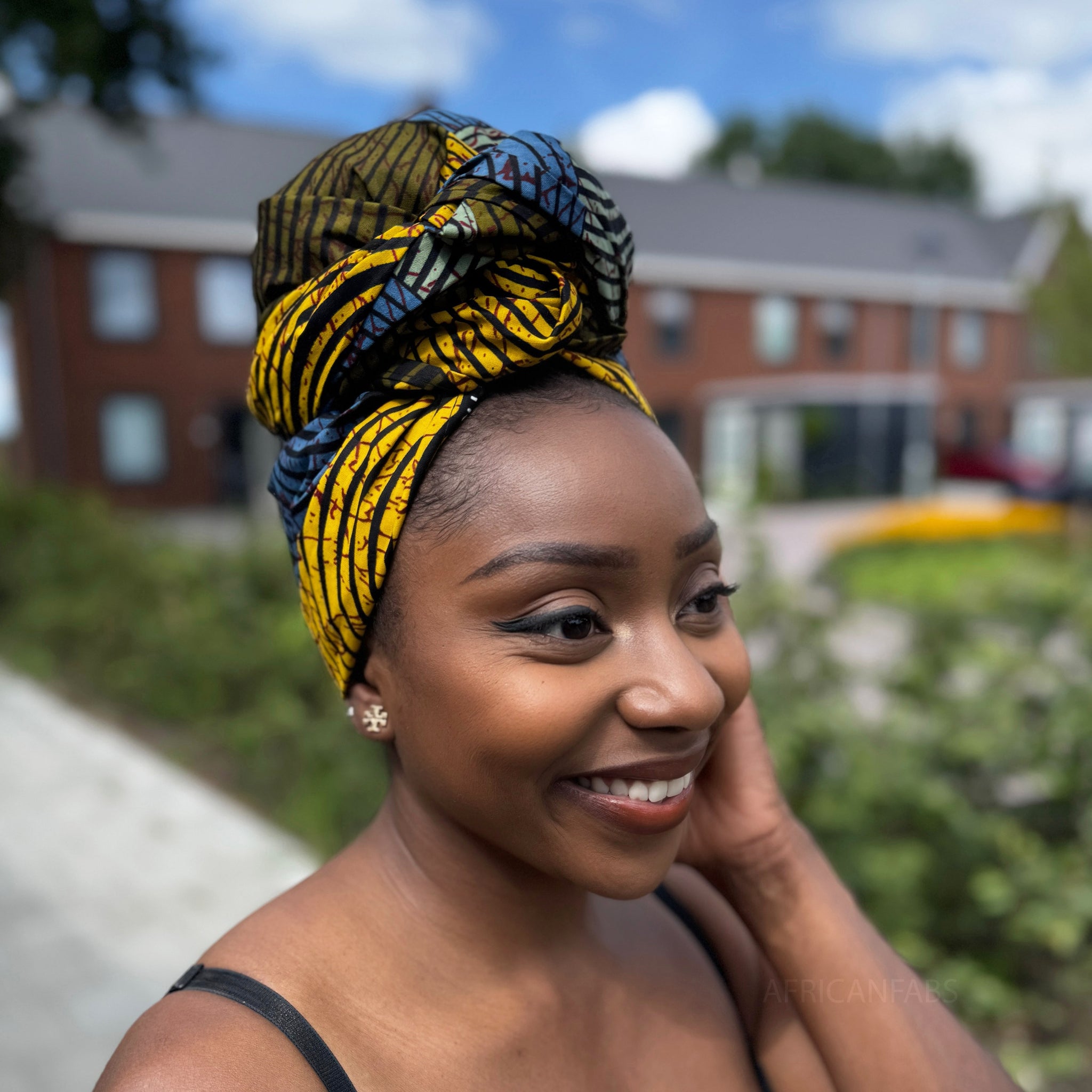 African headwrap - Green, Blue & Yellow Concentric Circle