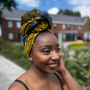 African headwrap - Green, Blue & Yellow Concentric Circle