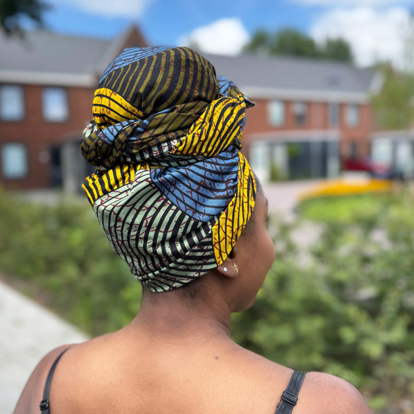 African headwrap - Green, Blue & Yellow Concentric Circle