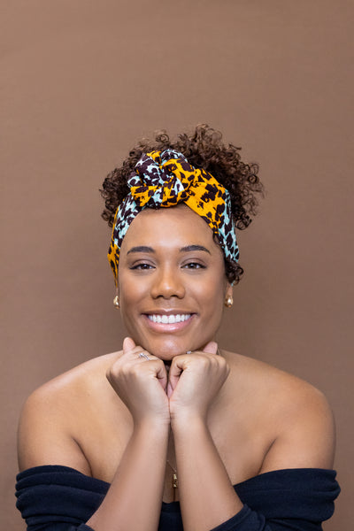 African Panter orange / turquoise headwrap