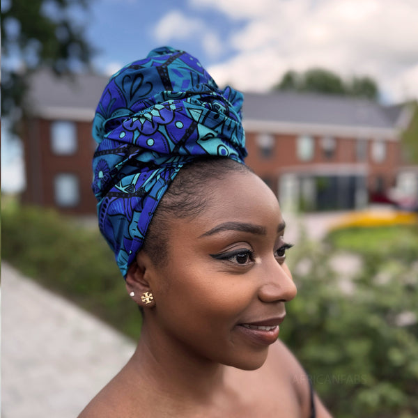 African headwrap - Blue & Turquoise Mandala Patchwork