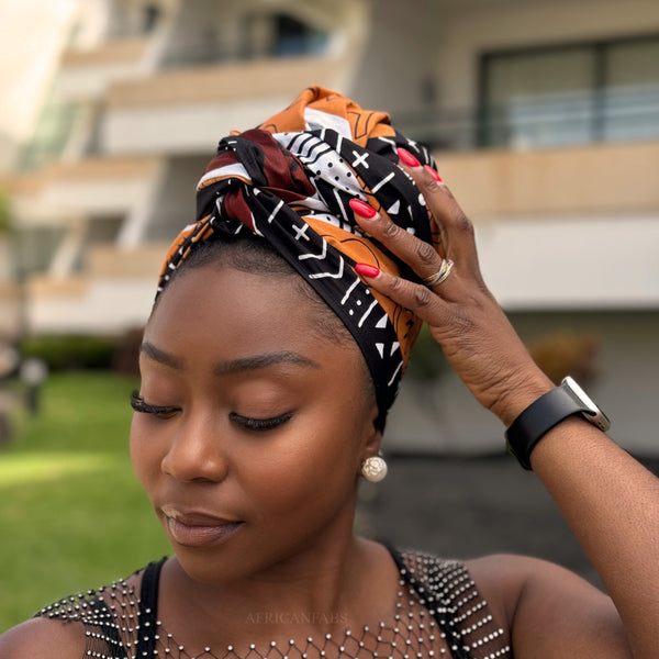 African Brown Bogolan Symbols headwrap