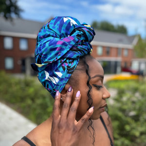 African headwrap - Turquoise Feathers