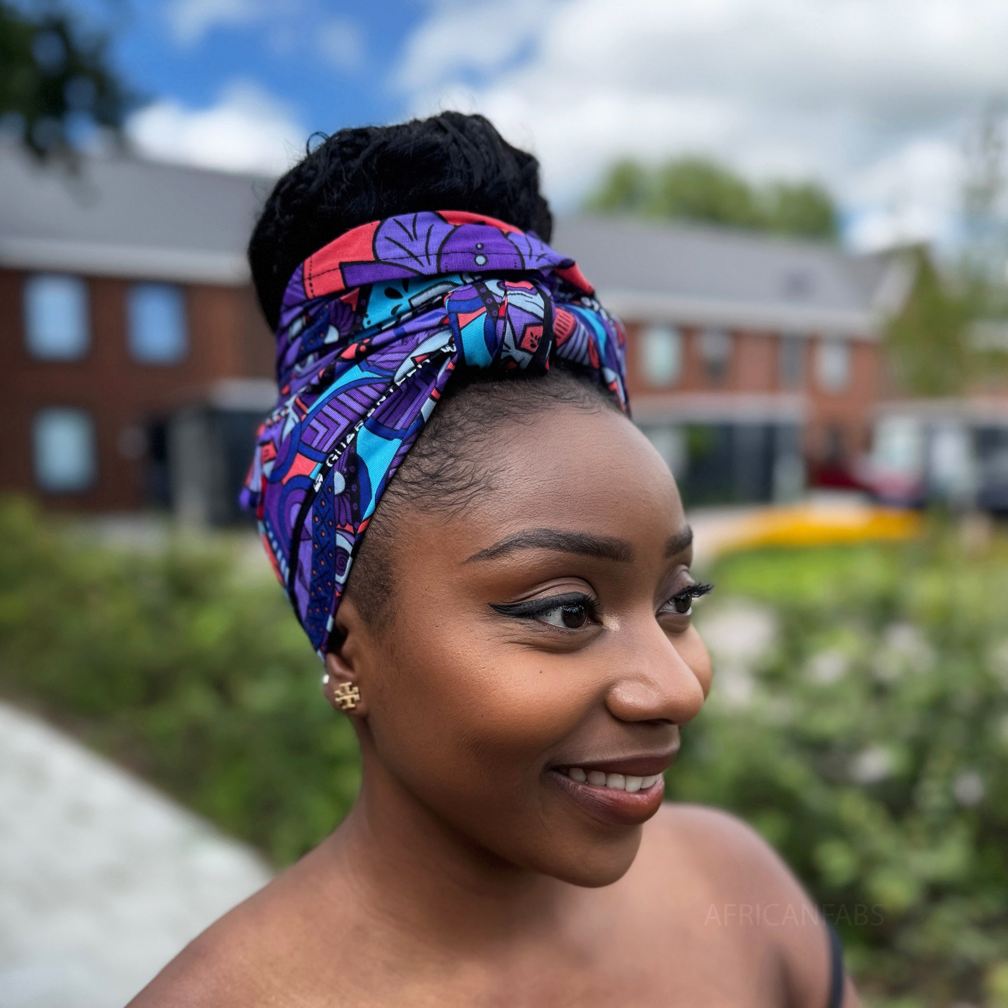 African headwrap - Purple & Light Blue Mandala Patchwork