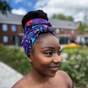 African headwrap - Purple & Light Blue Mandala Patchwork