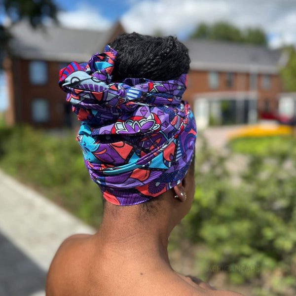 African headwrap - Purple & Light Blue Mandala Patchwork