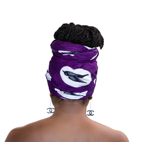 African headwrap - Purple / White speedbird (Vlisco)