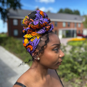 African headwrap - Yellow & Purple Flowers